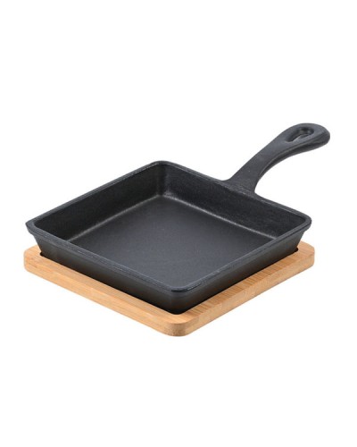 Τηγάνι Σερβιρίσματος Iron Mαντεμένιο 14cm Με Βάση Bamboo