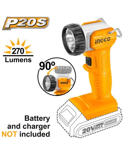 Φακός Προβολέας Μπαταρίας 20V Li-Ion SOLO 270 Lumen CWLI2038 Ingco
