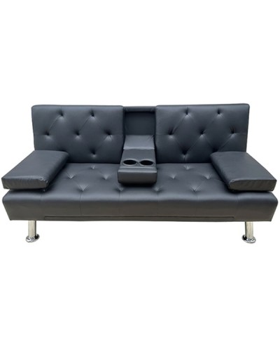 Rest Τριθέσιος Καναπές (168x88x79cm) Κρεβάτι (168x100x39cm) Black PU