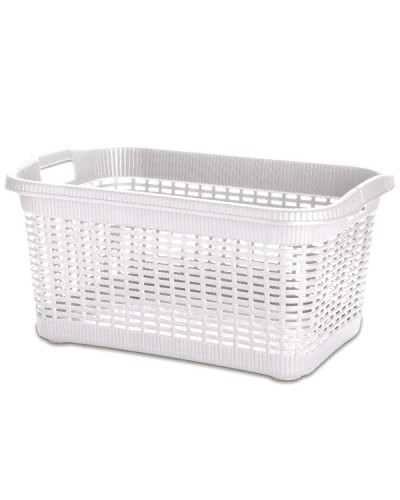 Καλάθι Πολλαπλών Χρήσεων Rattan Style Ορθογώνιο Λευκό 40lt 59x40x29cm
