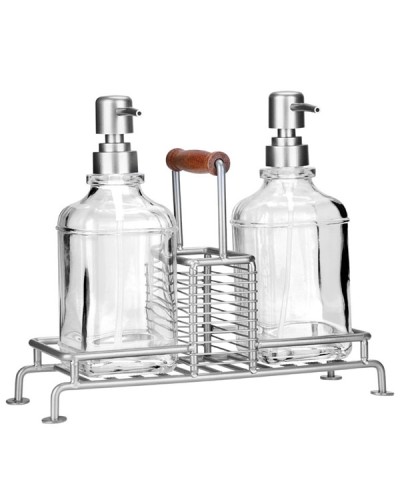 Δοχεία Υγρού Πιάτων Allure 2x300ml Με Μεταλλική Βάση   Θήκη Για Σφουγγάρι Ασημί
