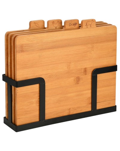Επιφάνειες Κοπής Bamboo Essentials Σετ 5 Τεμαχίων Με Μαύρη Μεταλλική Βάση