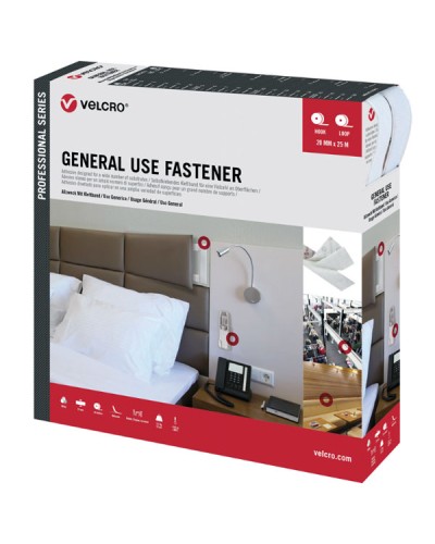 Velcro General Use Fastener Αυτοκόλλητη Ταινία Στήριξης Μεσαίου Προφίλ Λευκή 20mm x 25m Vel-PS20001