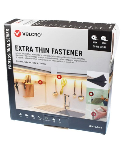 Velcro Extra Thin Fastener Αυτοκόλλητη Ταινία Στήριξης Χαμηλού Προφίλ Λευκή 20mm x 25m Vel-PS20015