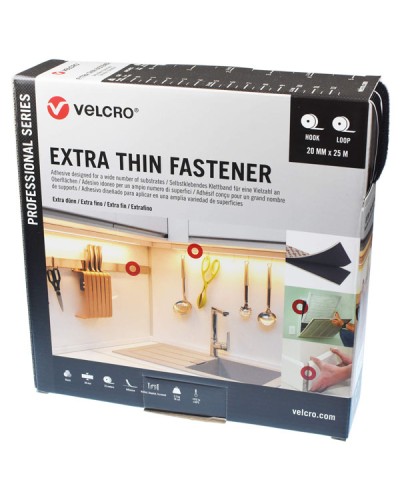 Velcro Extra Thin Fastener Αυτοκόλλητη Ταινία Στήριξης Χαμηλού Προφίλ Μαύρη 20mm x 25m Vel-PS20016